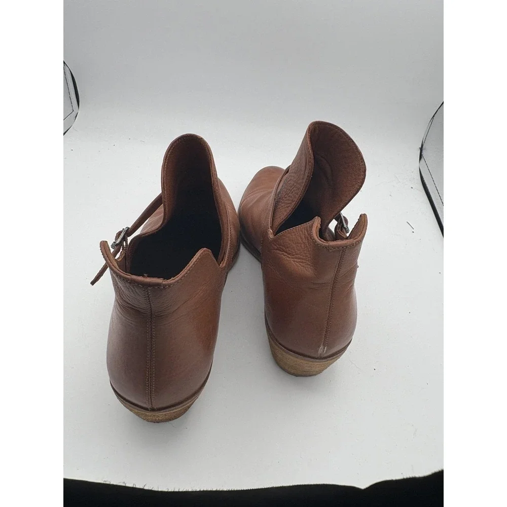 Sam Edelman Boots Womens Size 8 Brown‎ Leather Ankle Booties Buckle Low Heel